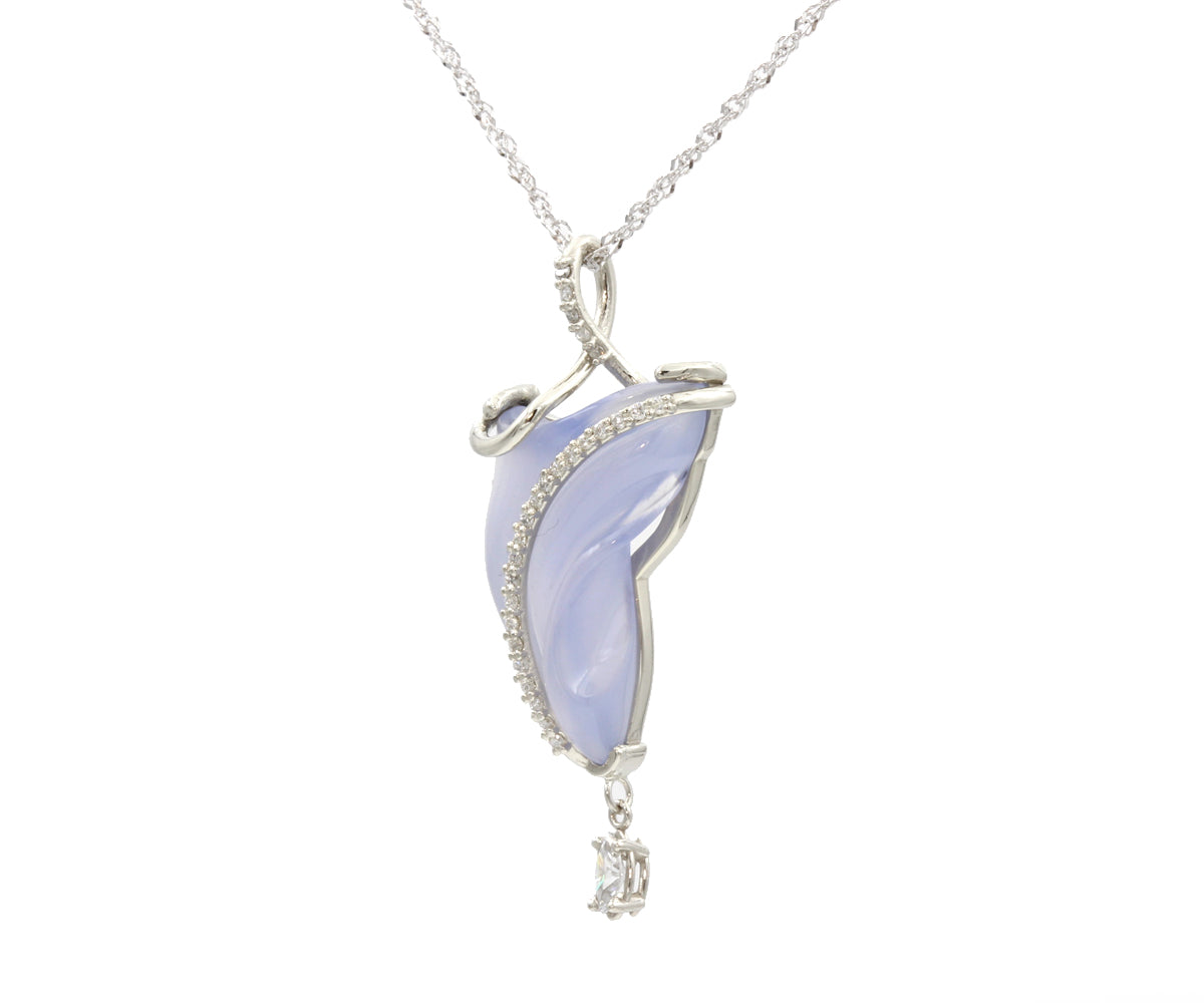 Freeform Carved Chalcedony Diamond Necklace