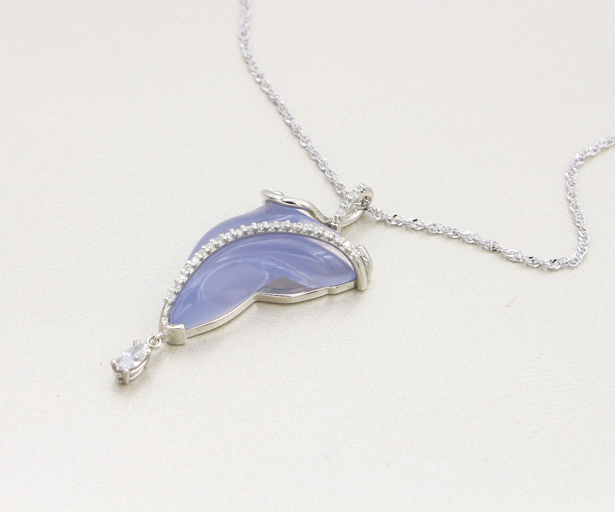 Freeform Carved Chalcedony Diamond Necklace
