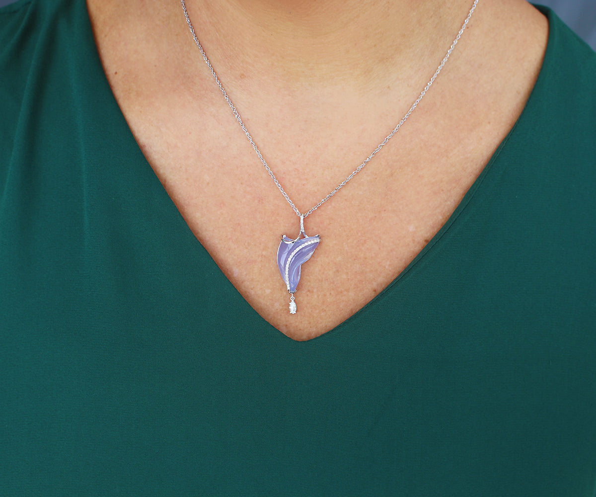 Freeform Carved Chalcedony Diamond Necklace