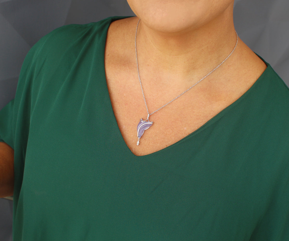Freeform Carved Chalcedony Diamond Necklace