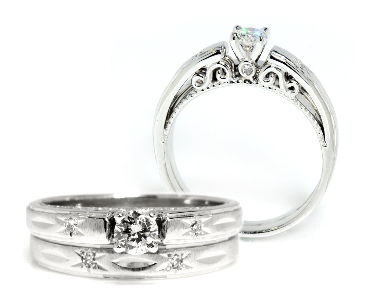 redesigned wedding ring cathedral swirl diamond vintage wedding ring set