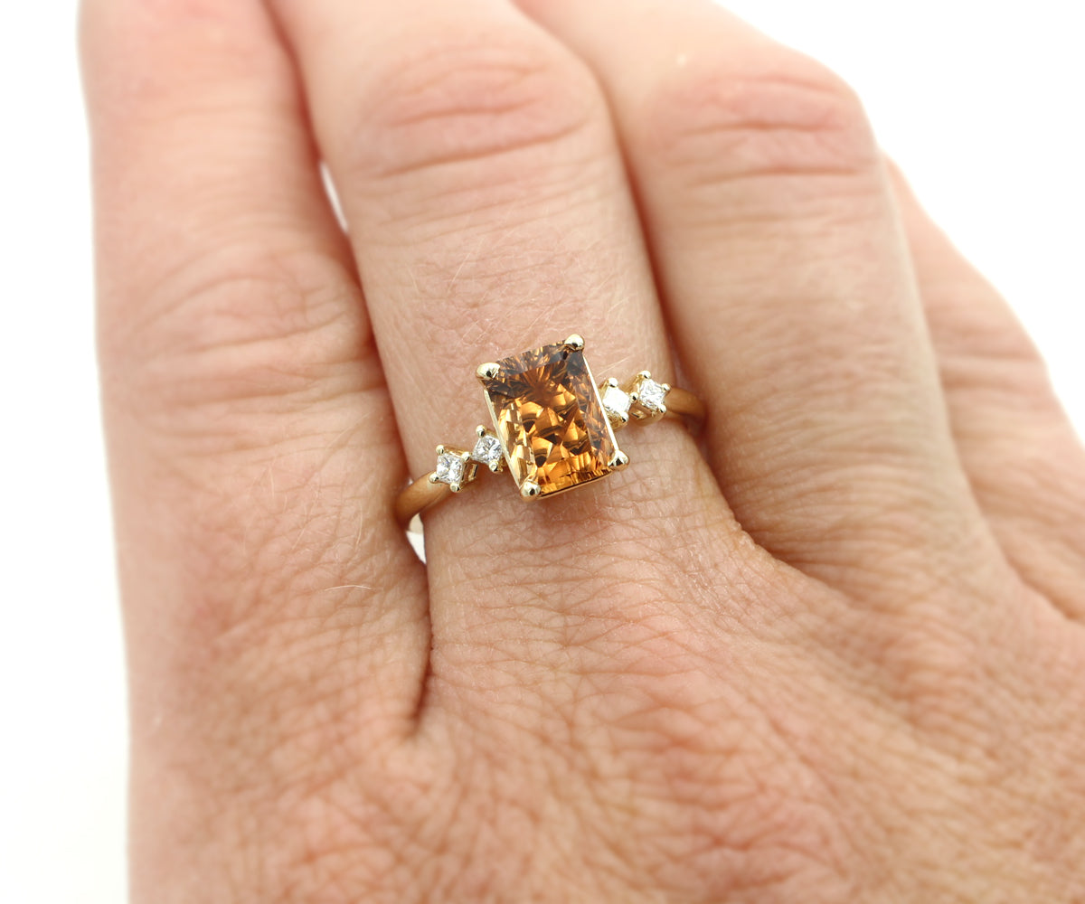 Checkered Topaz and Princess Diamond Ring