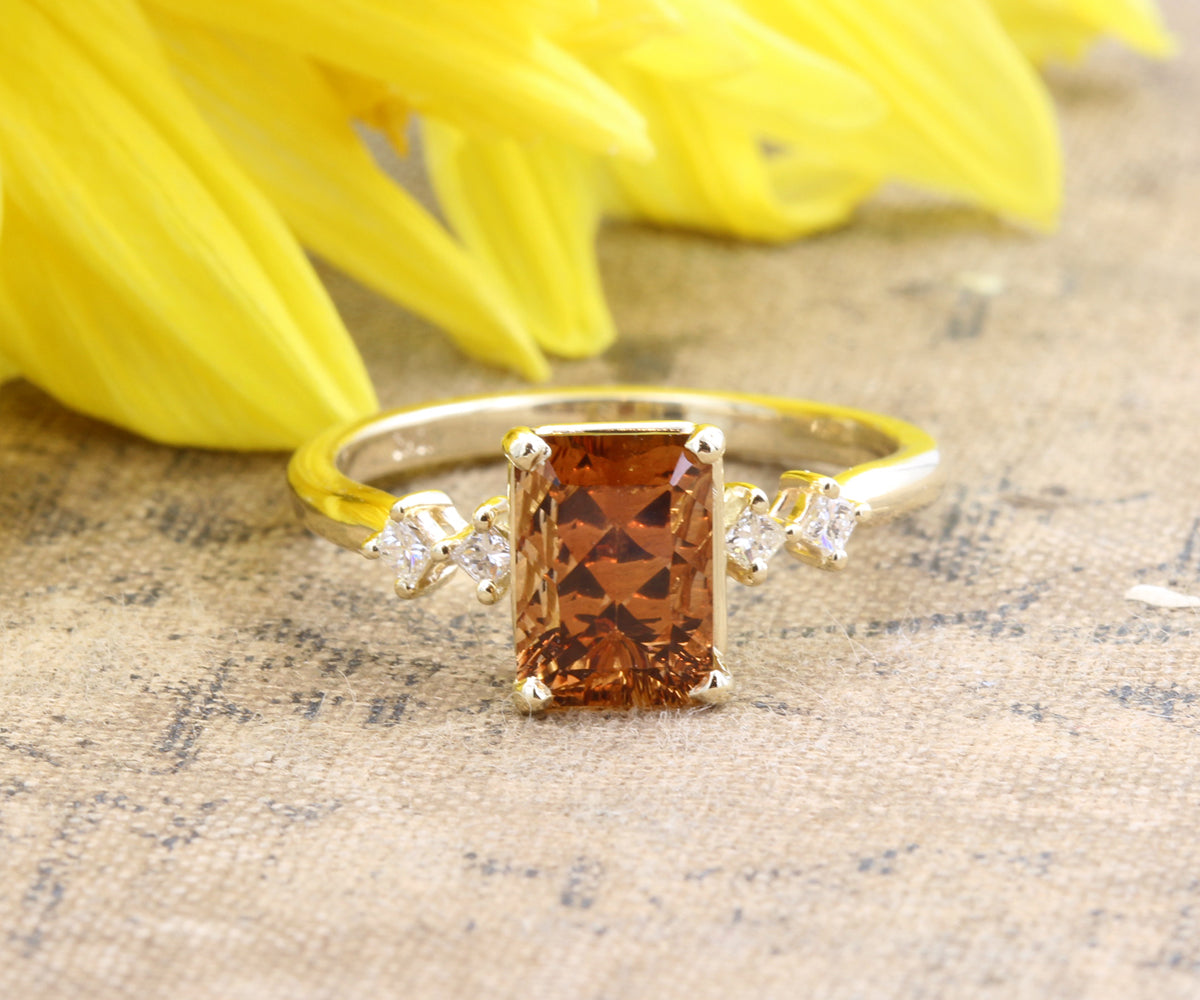 Checkered Topaz and Princess Diamond Ring