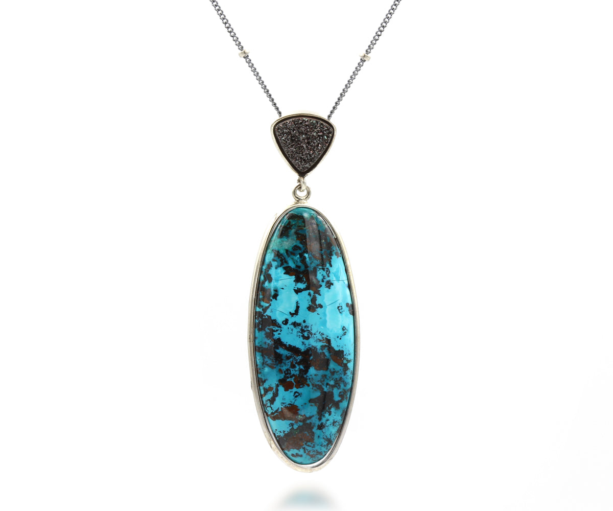 Double Drop Chrysocolla Black Druzy Necklace