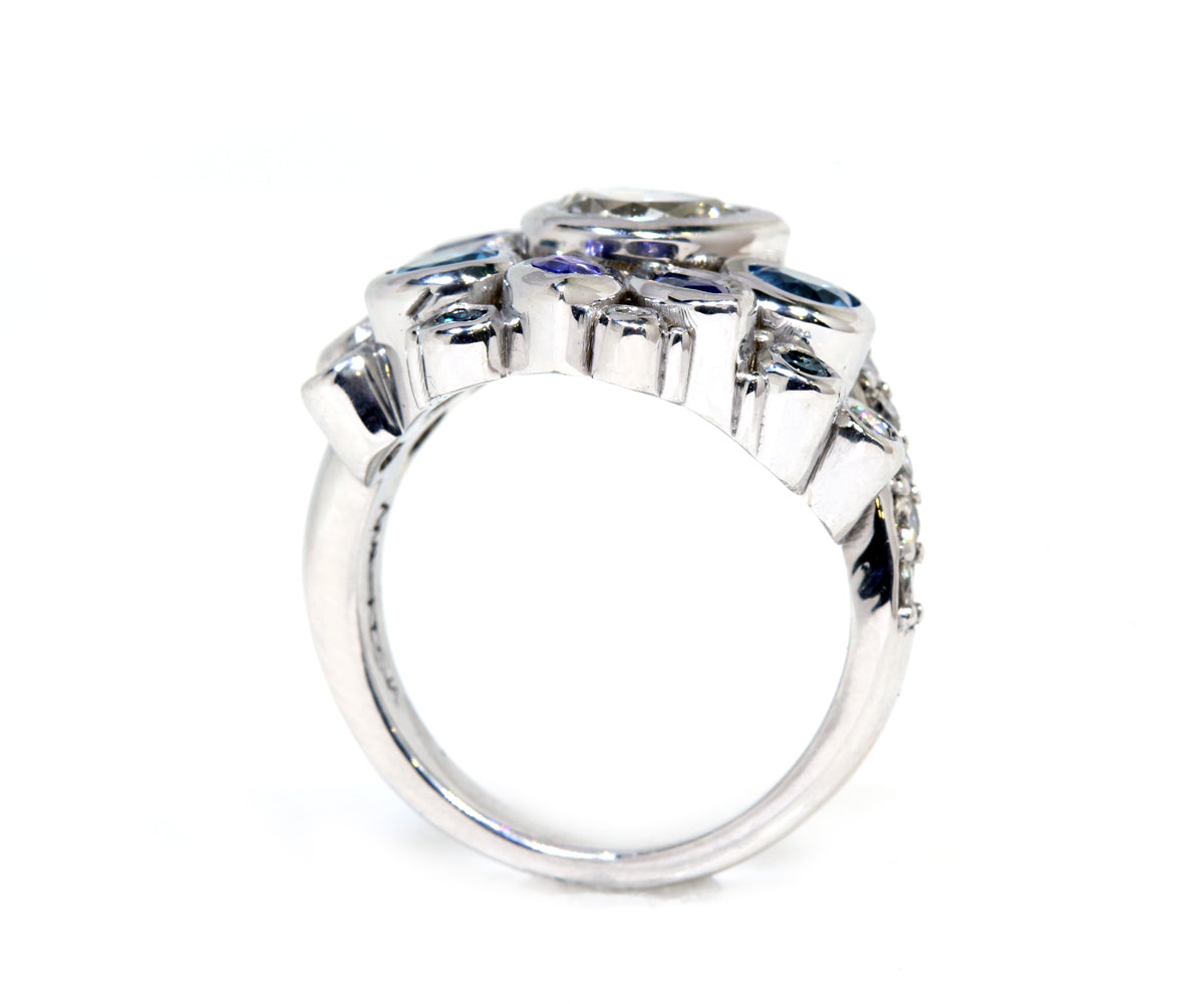 Colorful Pear Diamond Cluster Ring