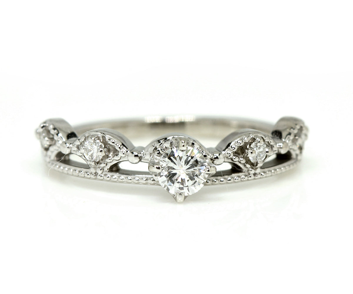 white gold diamond vintage dainty crown custom ring