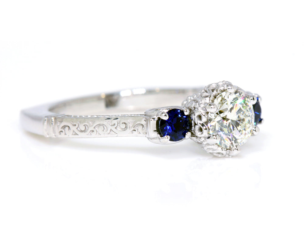 Crown Diamond and Sapphire Engagement Ring