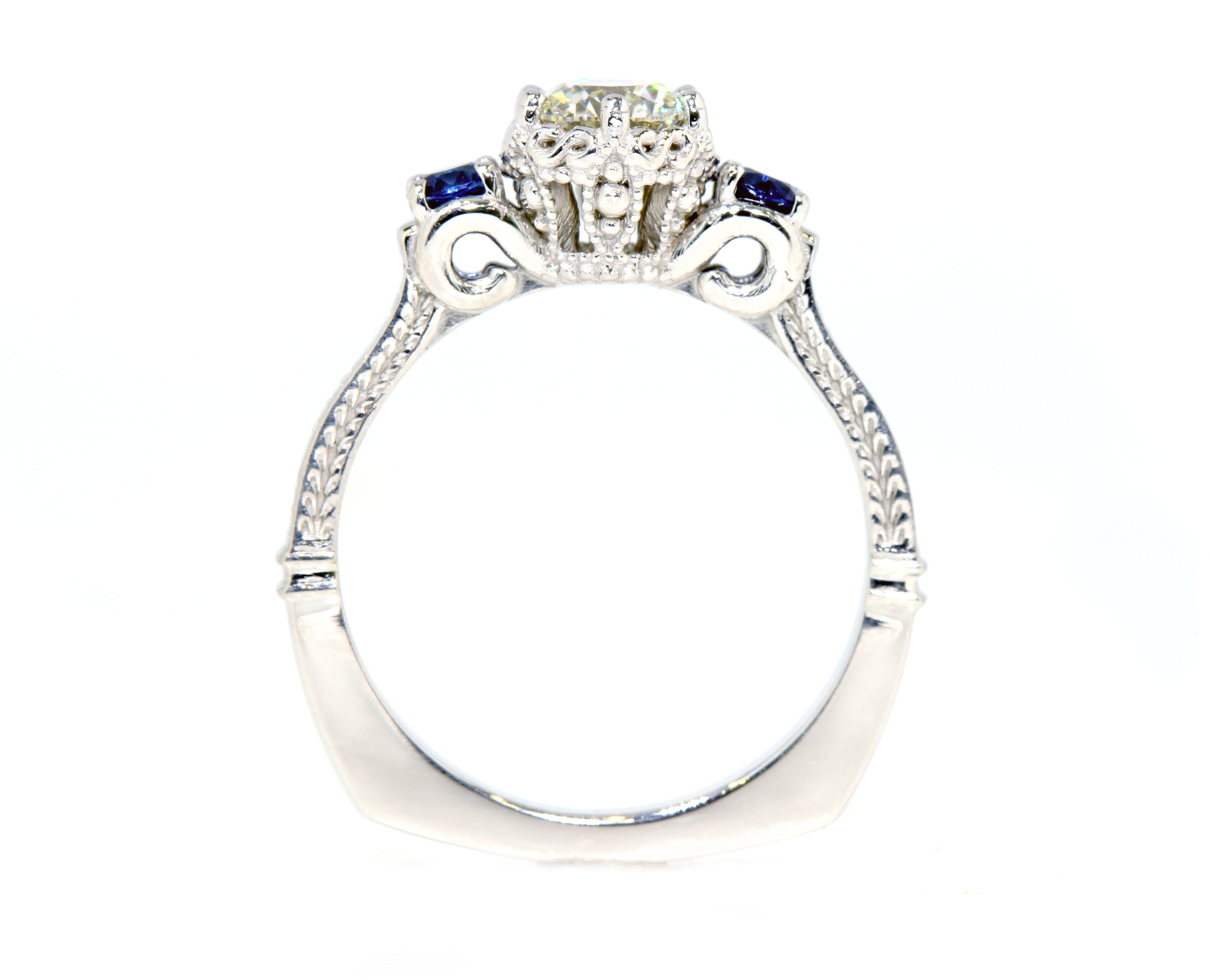 Crown Diamond and Sapphire Engagement Ring
