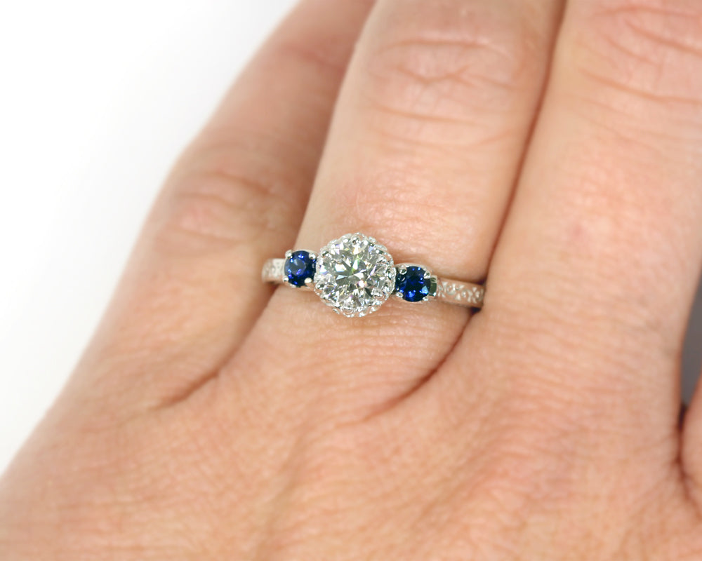 Crown Diamond and Sapphire Engagement Ring