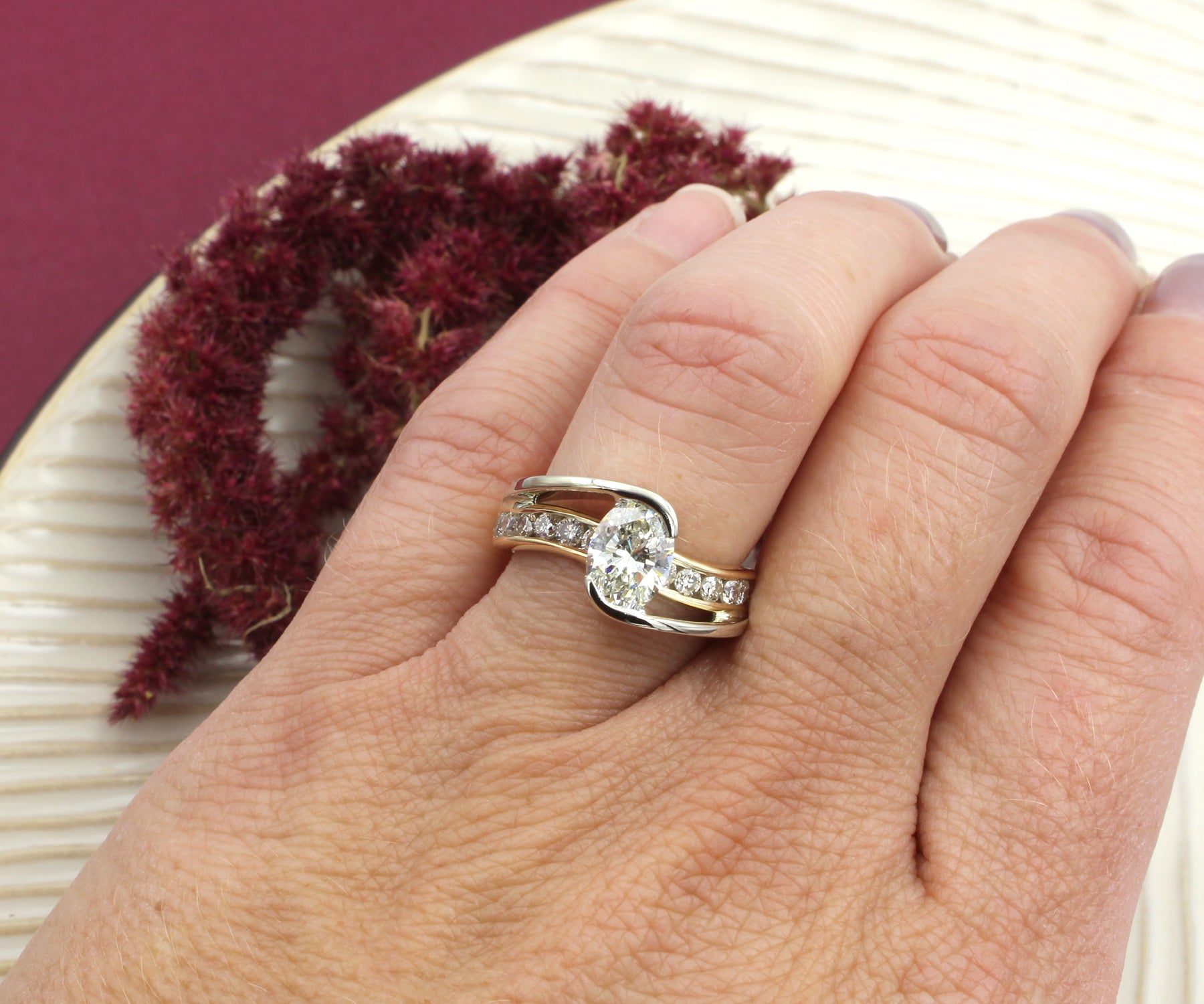 Two Tone Oval Curved Wedding Ring Redesigned