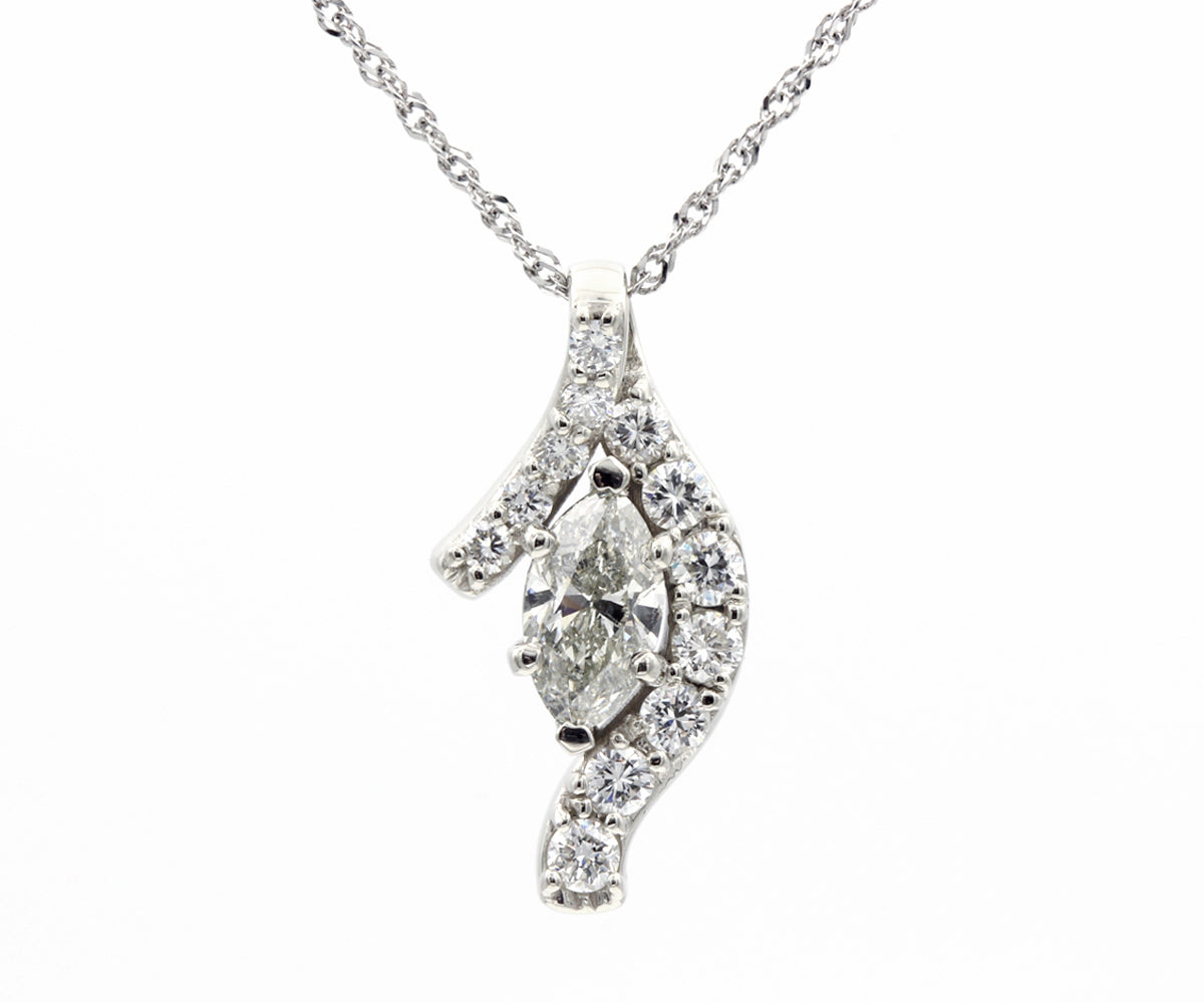 Curved Ribbon Marquise Diamond White Gold Custom Pendant