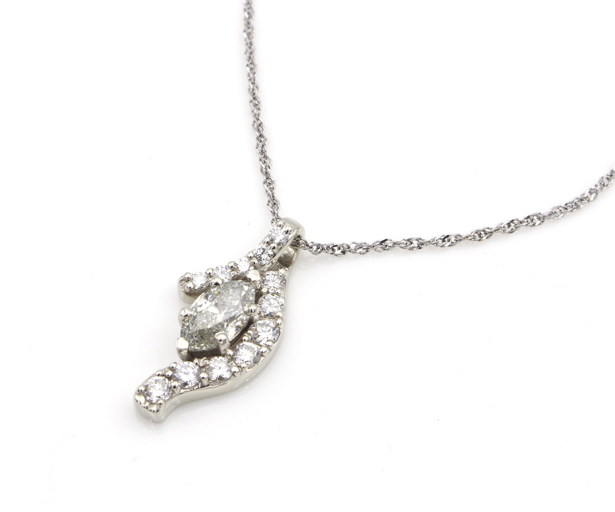 Curved Ribbon Marquise Diamond Pendant