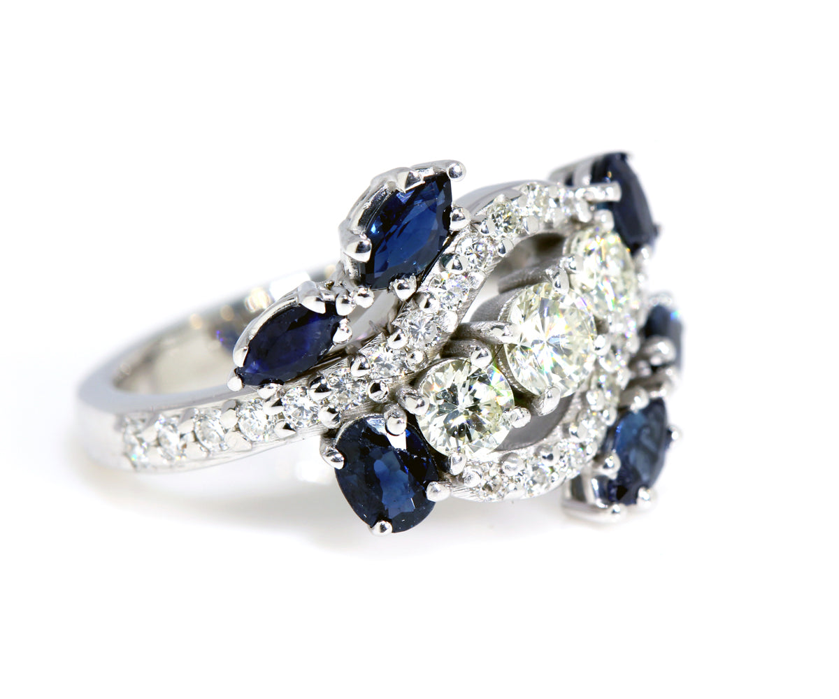 Curved Diamond Blue Sapphire Redesigned Ring