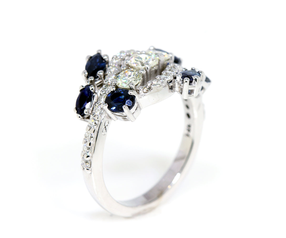 Curved Diamond Blue Sapphire Redesigned Ring