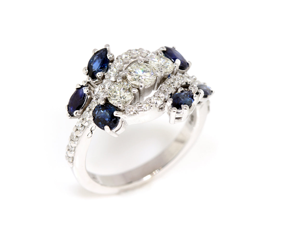 Curved Diamond Blue Sapphire Redesigned Ring