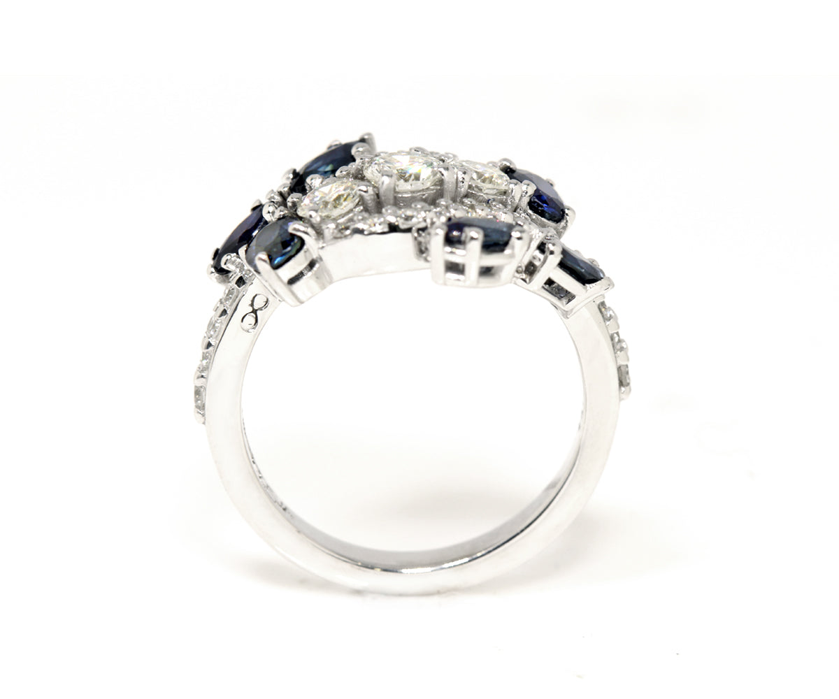 Curved Diamond Blue Sapphire Redesigned Ring