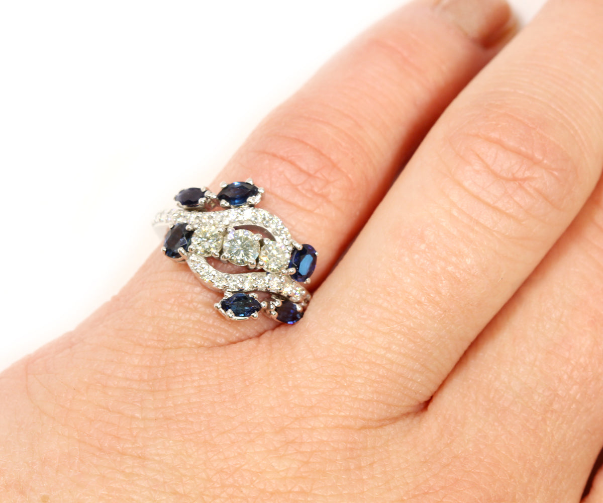 Curved Diamond Blue Sapphire Redesigned Ring
