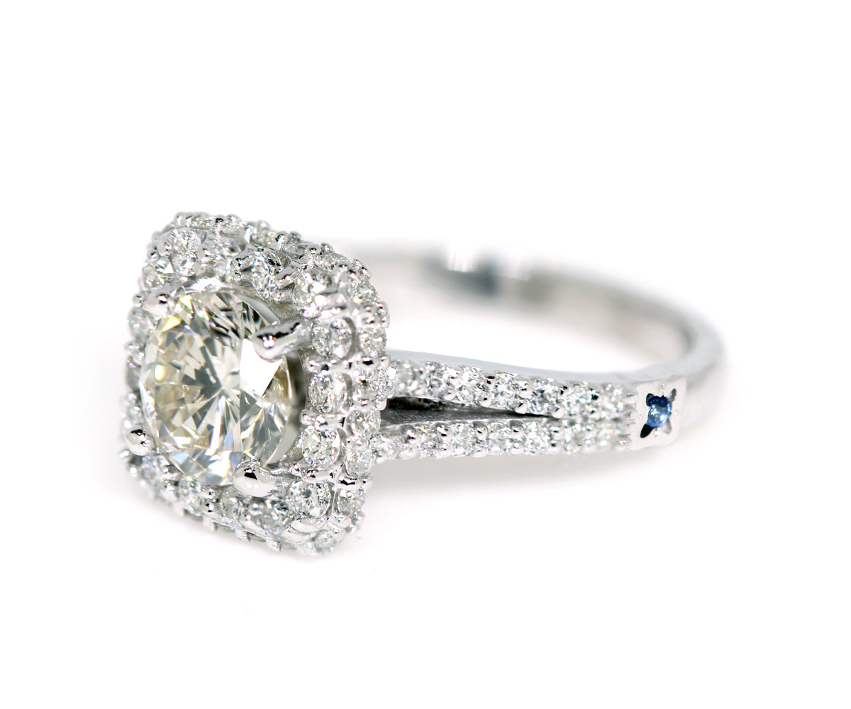Cushion Halo Diamond Split Shank Engagement Ring