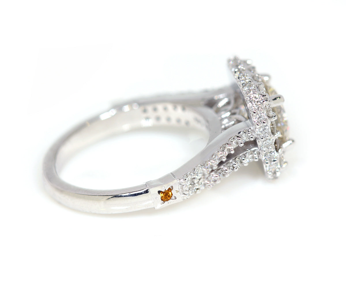 Cushion Halo Diamond Split Shank Engagement Ring