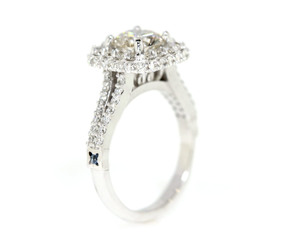 Cushion Halo Diamond Split Shank Engagement Ring