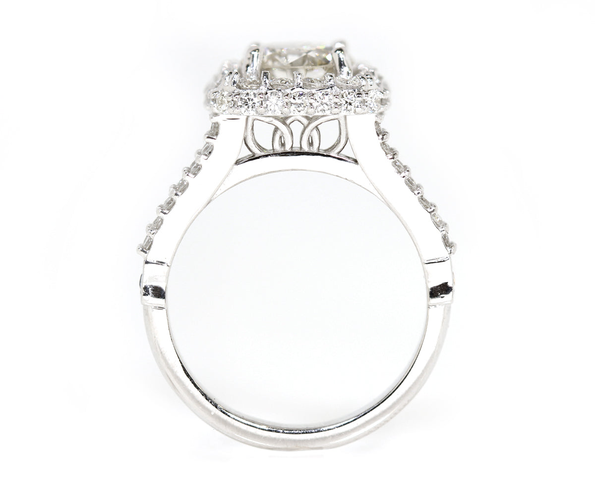Cushion Halo Diamond Split Shank Engagement Ring