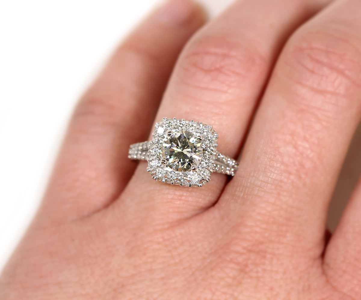 Cushion Halo Diamond Split Shank Engagement Ring