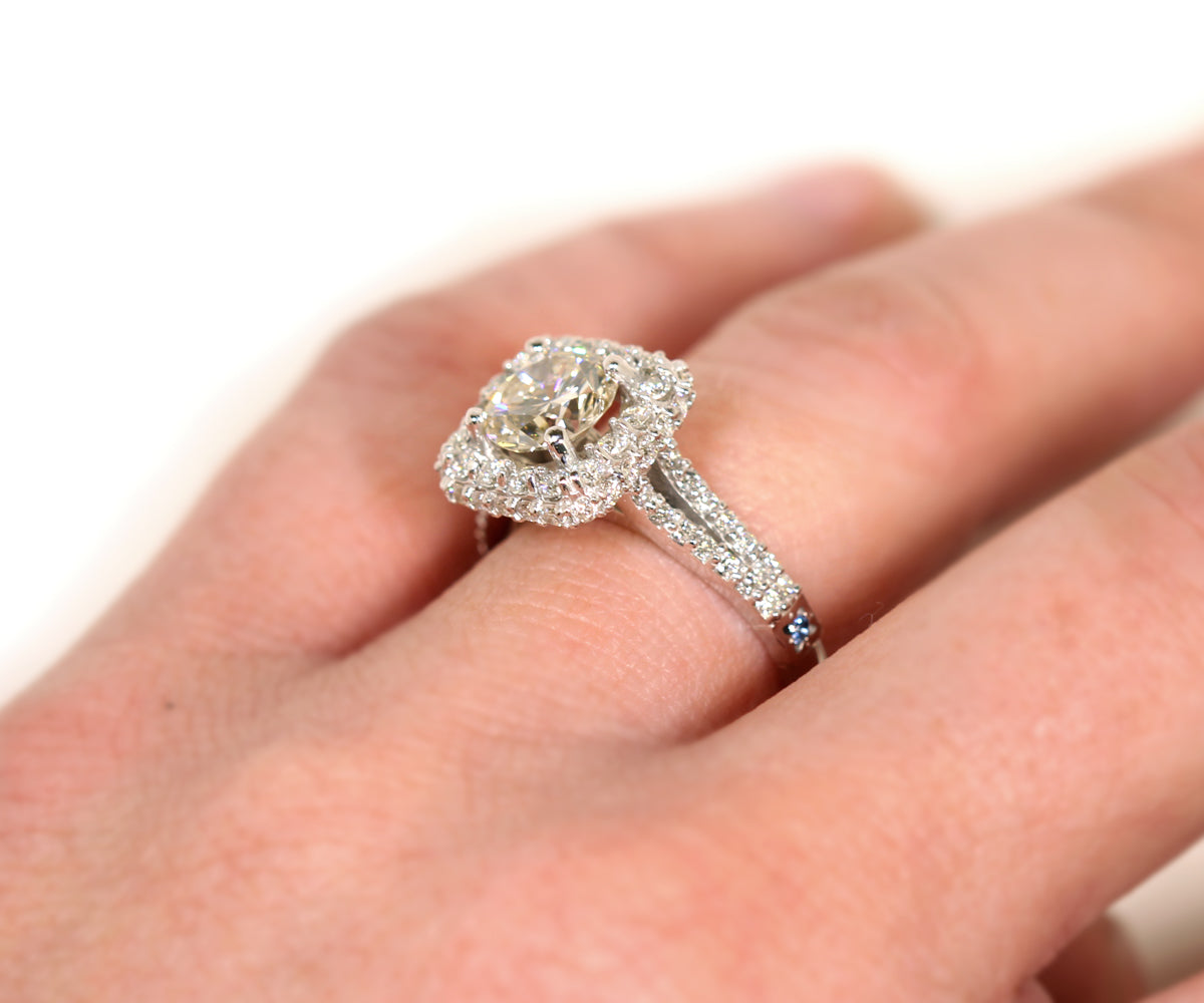 Cushion Halo Diamond Split Shank Engagement Ring