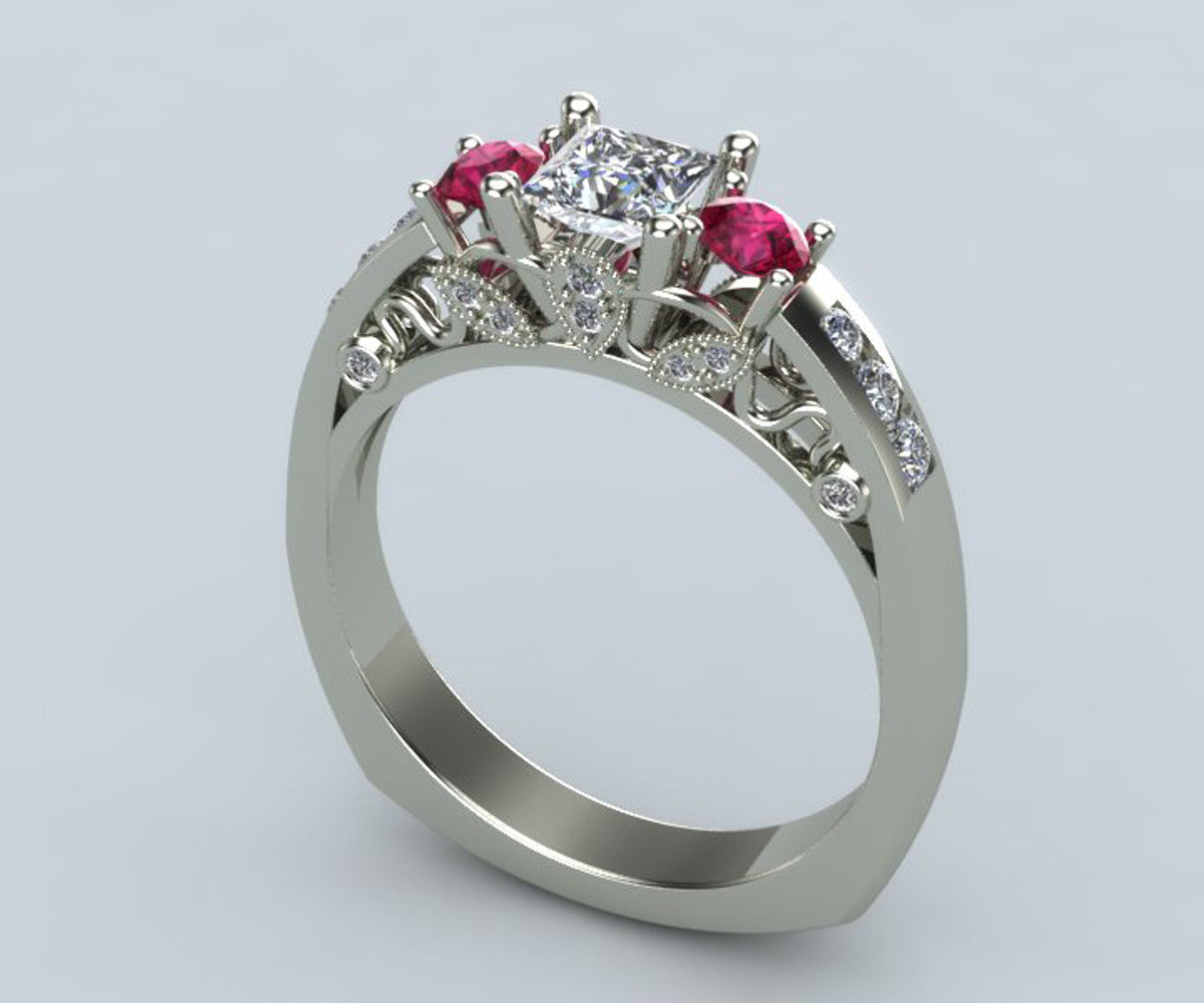 Custom Pink Sapphire and Diamond Wedding Ring