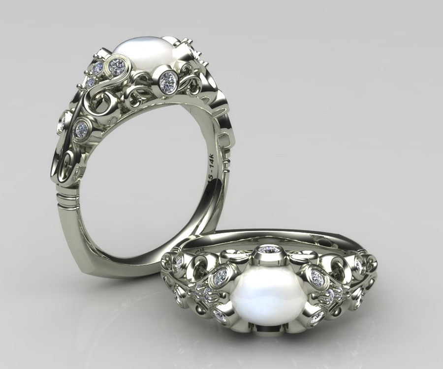 Intricate Vintage Swirl Moonstone Engagement Ring