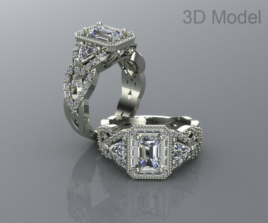 Emerald Diamond Halo Wedding Ring Redesign