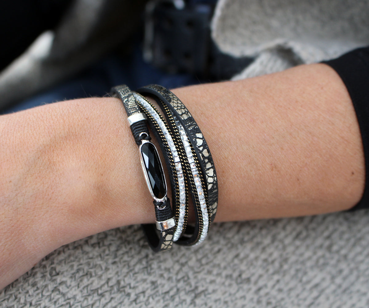 Animal Print Black Gem Sparkly Bracelet