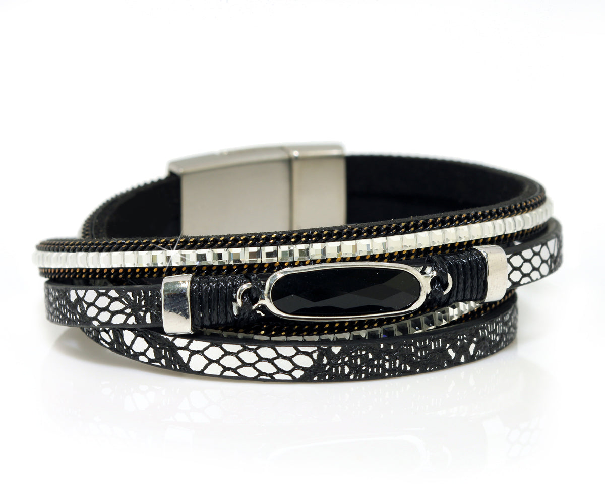 Animal Print Black Gem Sparkly Bracelet