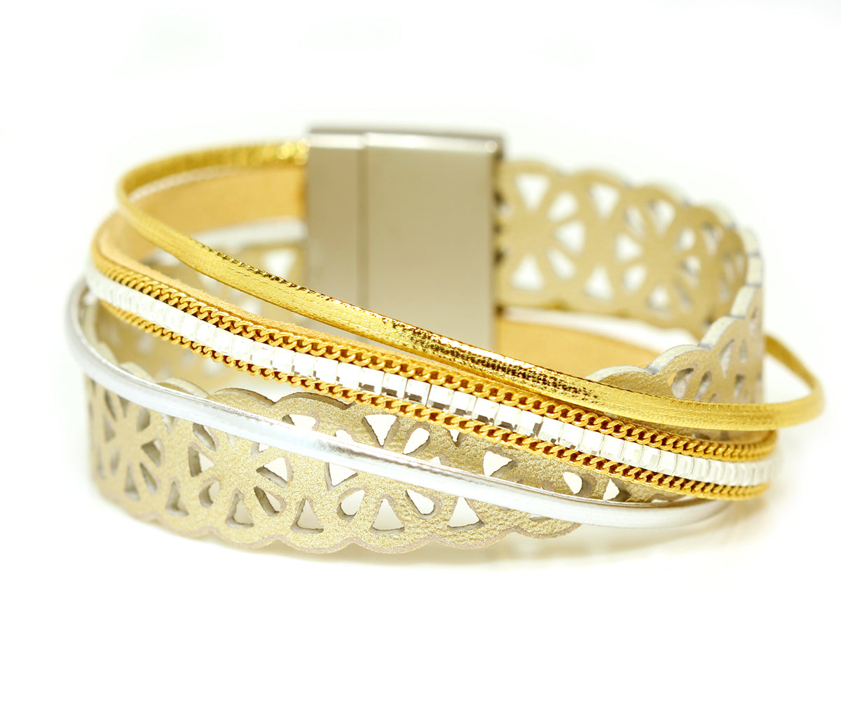 ambrosia gold twist lacey cut out leather bracelet