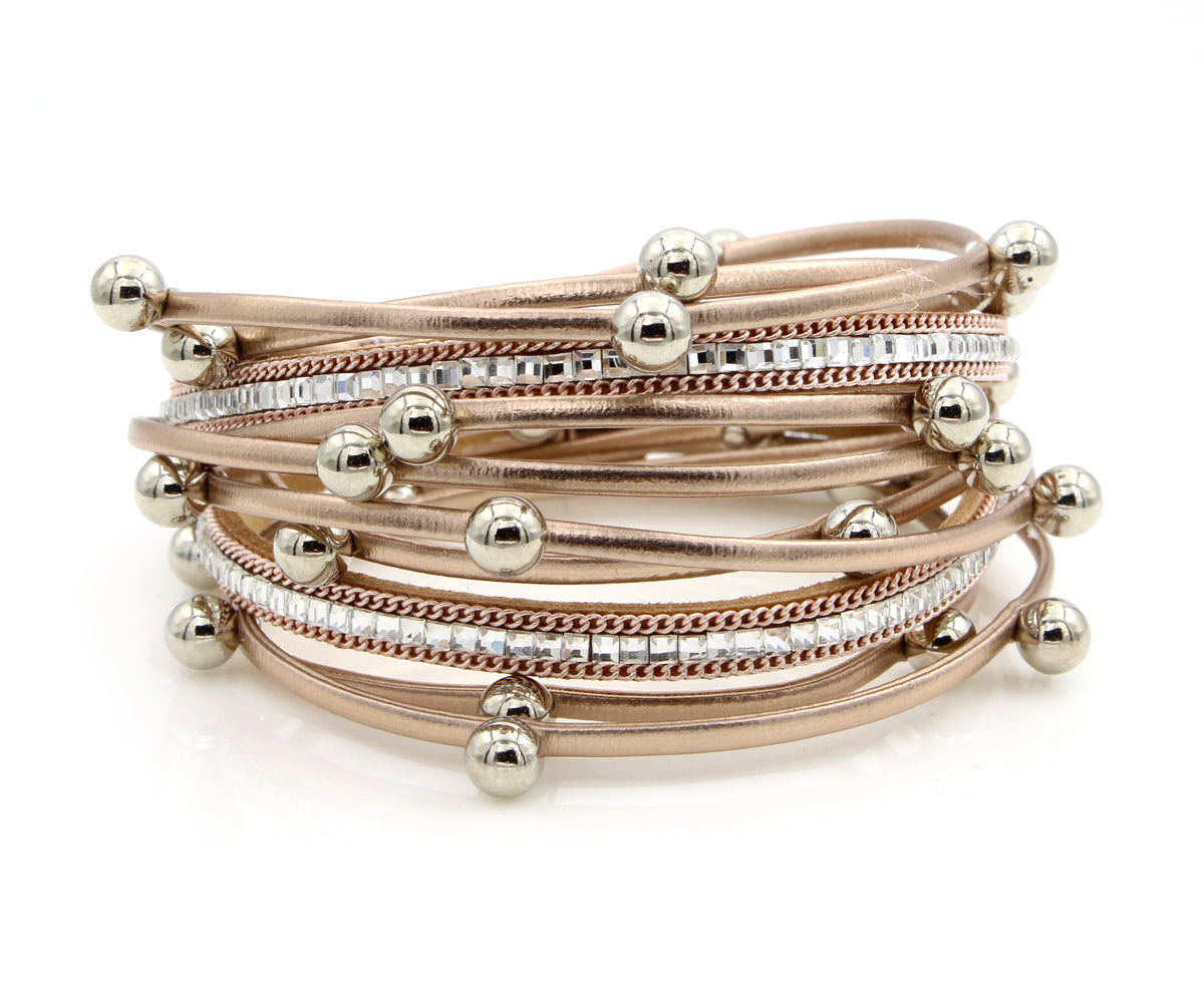 Beaded Rose Gold Double Wrap Leather Bracelet
