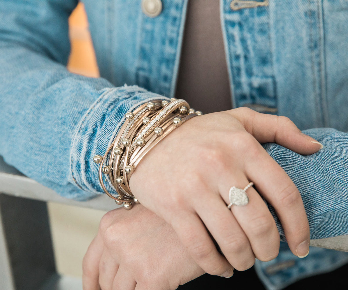 Beaded Rose Gold Double Wrap Leather Bracelet