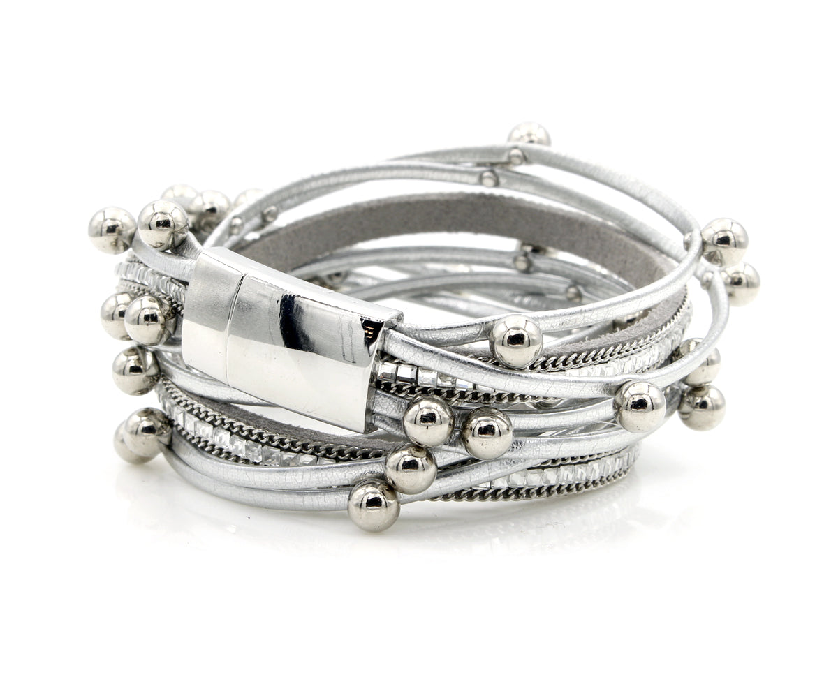 Beaded Silver Double Wrap Bracelet
