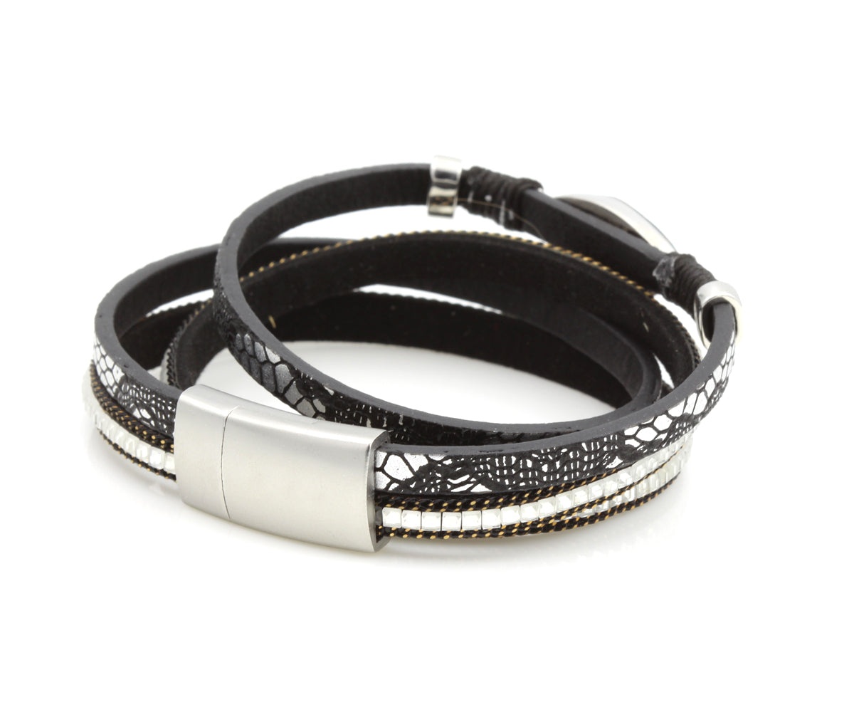 Pulsera de cuero druzy negro de doble vuelta
