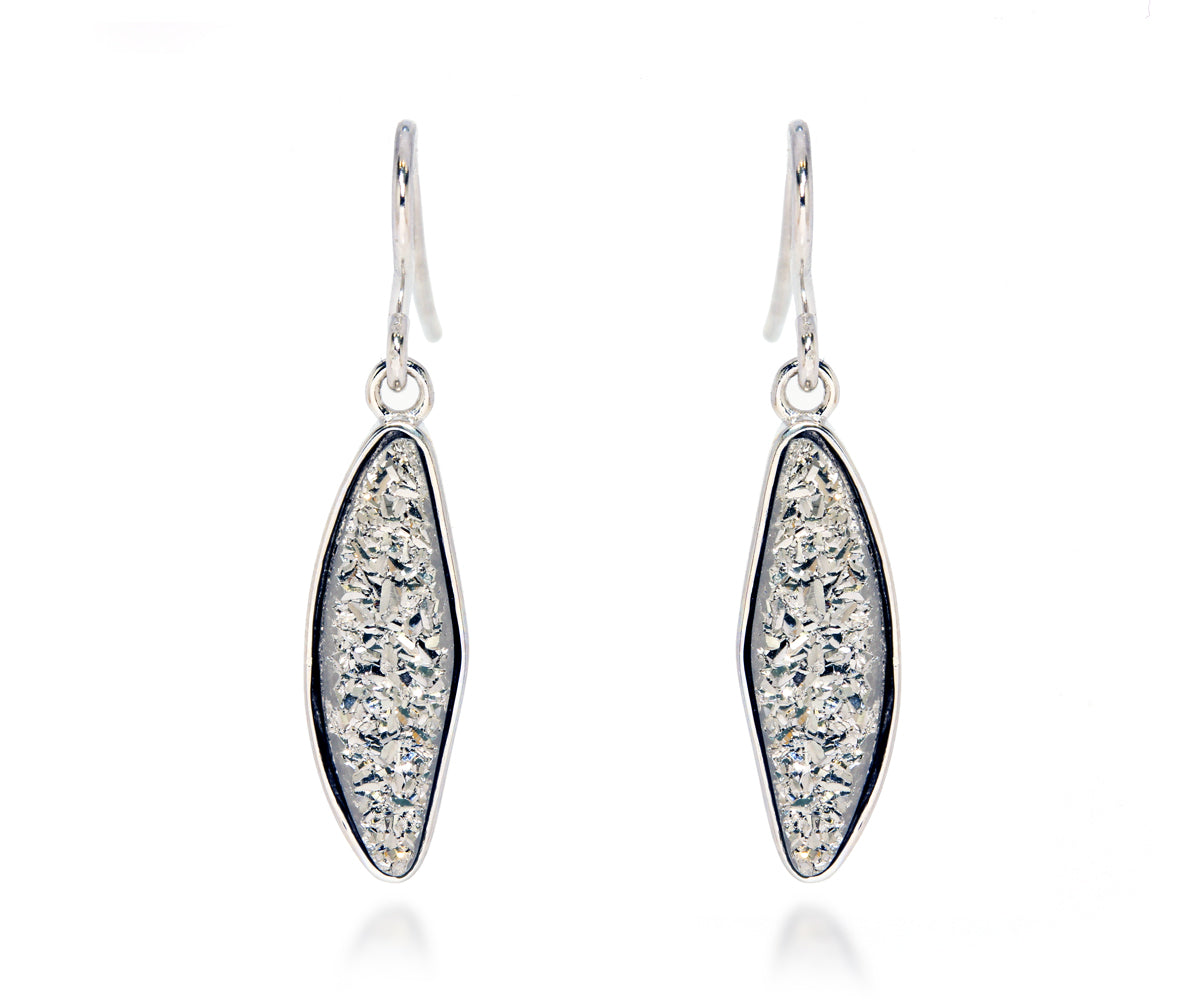Small Marquise Platinum Druzy Earrings