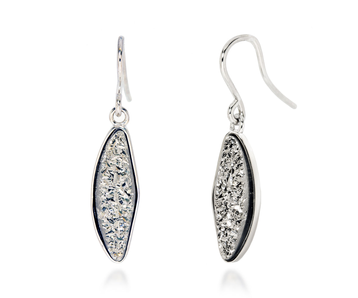 Small Marquise Platinum Druzy Earrings