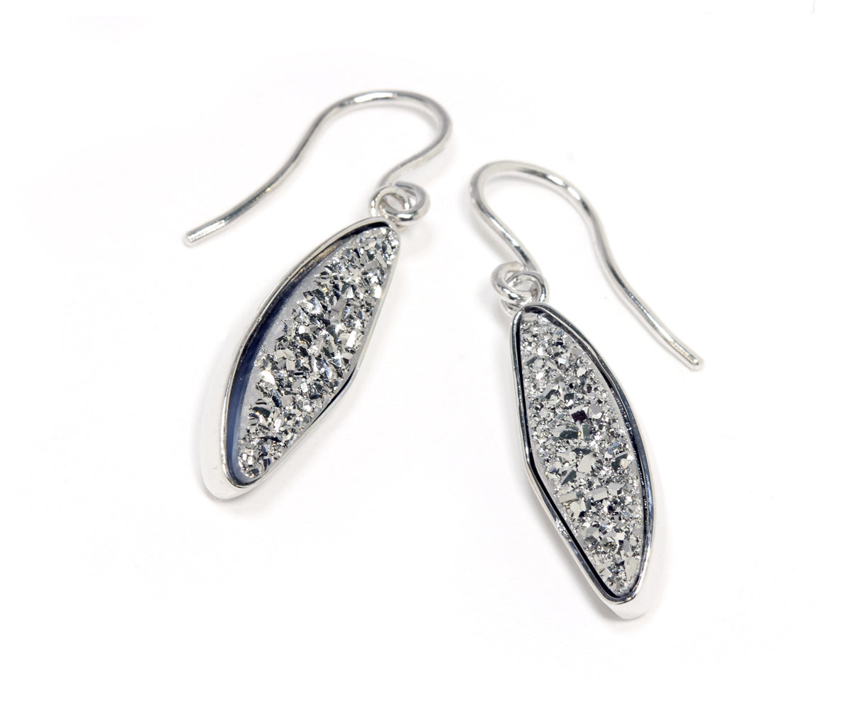 Small Marquise Platinum Druzy Earrings