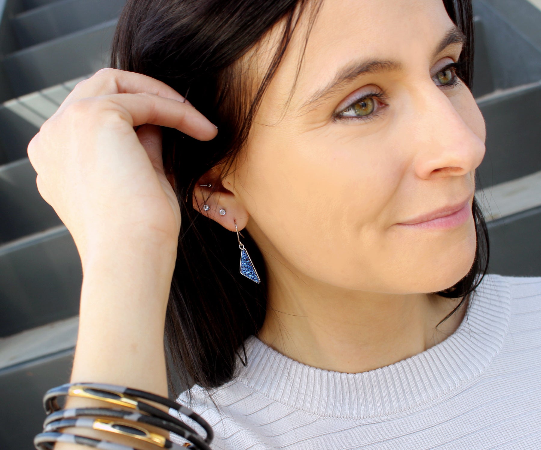 Triangle Blue Druzy Earrings