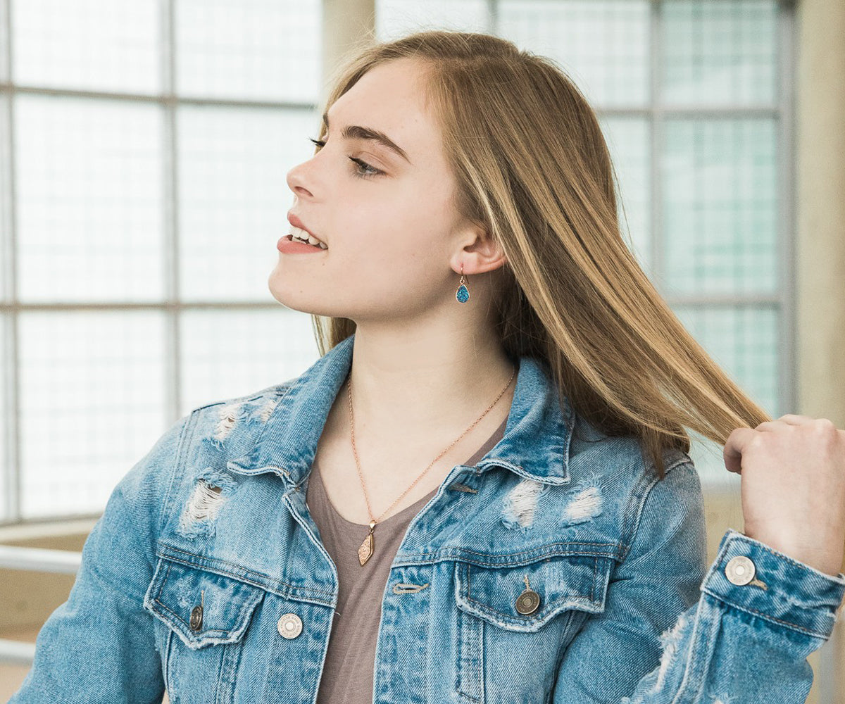 Small Teardrop Purple Rainbow Druzy Earrings