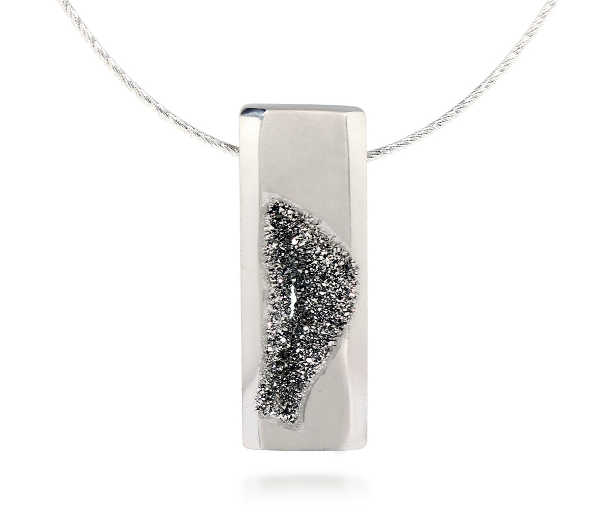 modern platinum window quartz druzy neklace
