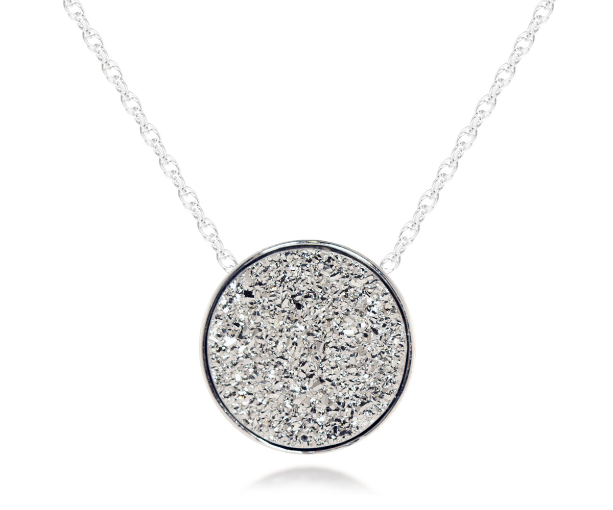 Ambrosia medium round platinum druzy necklace fashion drusy quartz silver