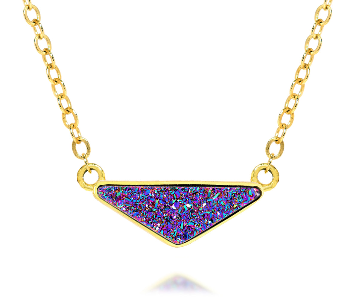 womens medium triangle purple rainbow druzy 14k vermeil drusy necklace