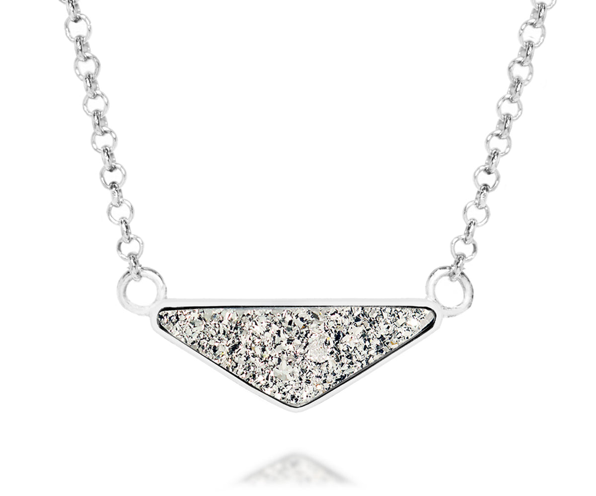 womens medium triangle platinum druzy silver drusy necklace