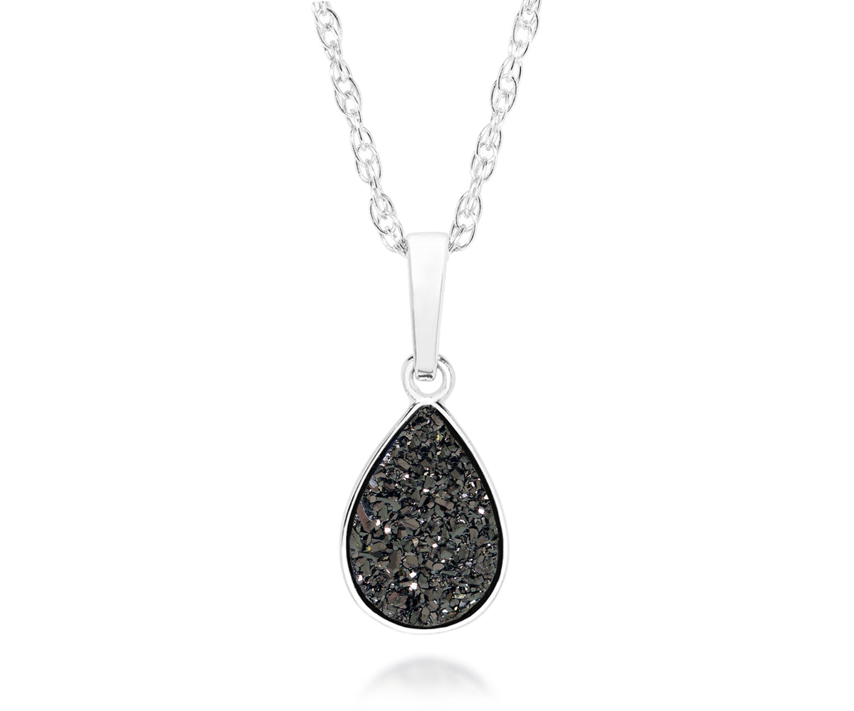 ambrosia womens small black teardrop druzy sparkle drusy silver necklace