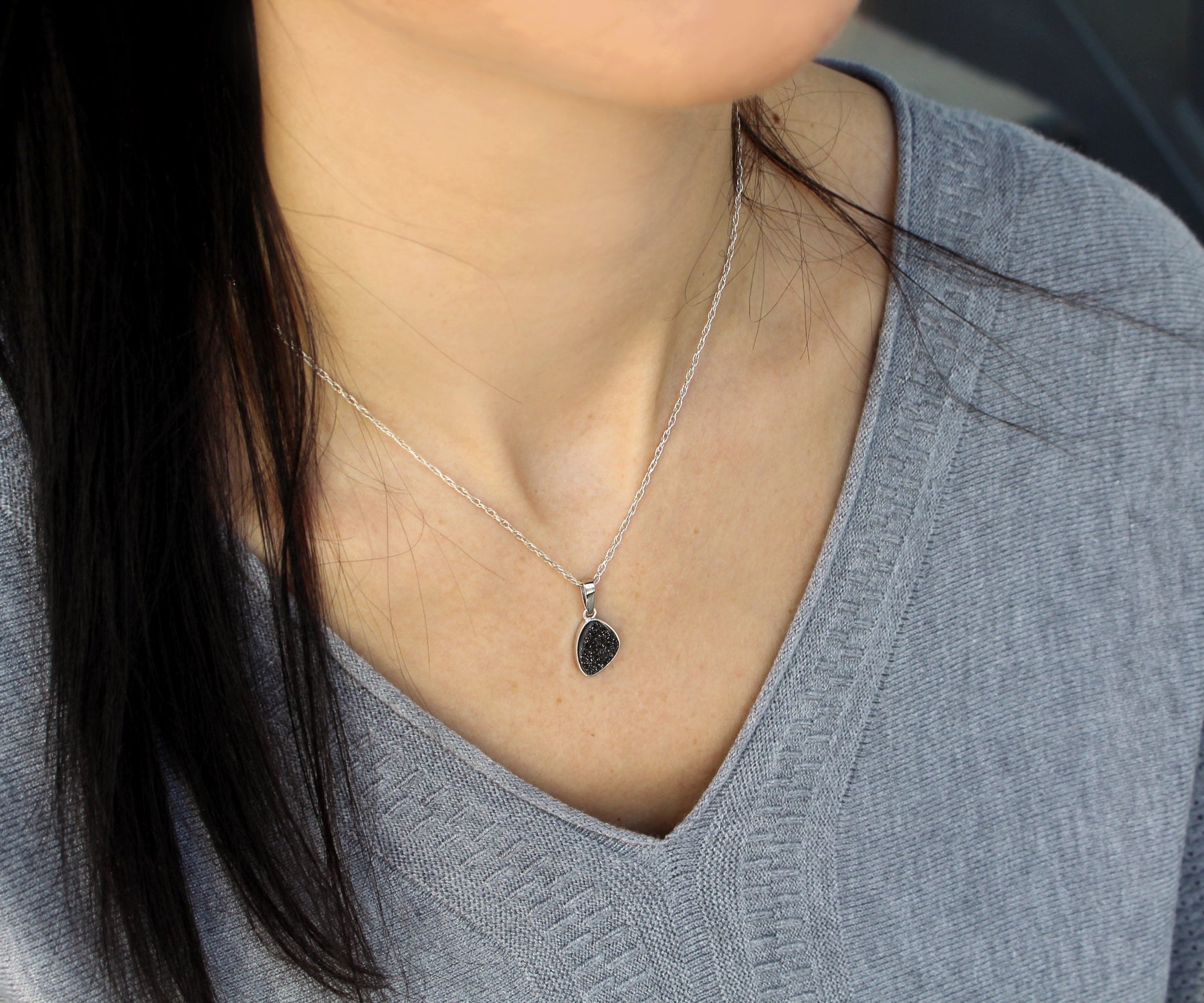 Small Trillion Black Druzy Necklace
