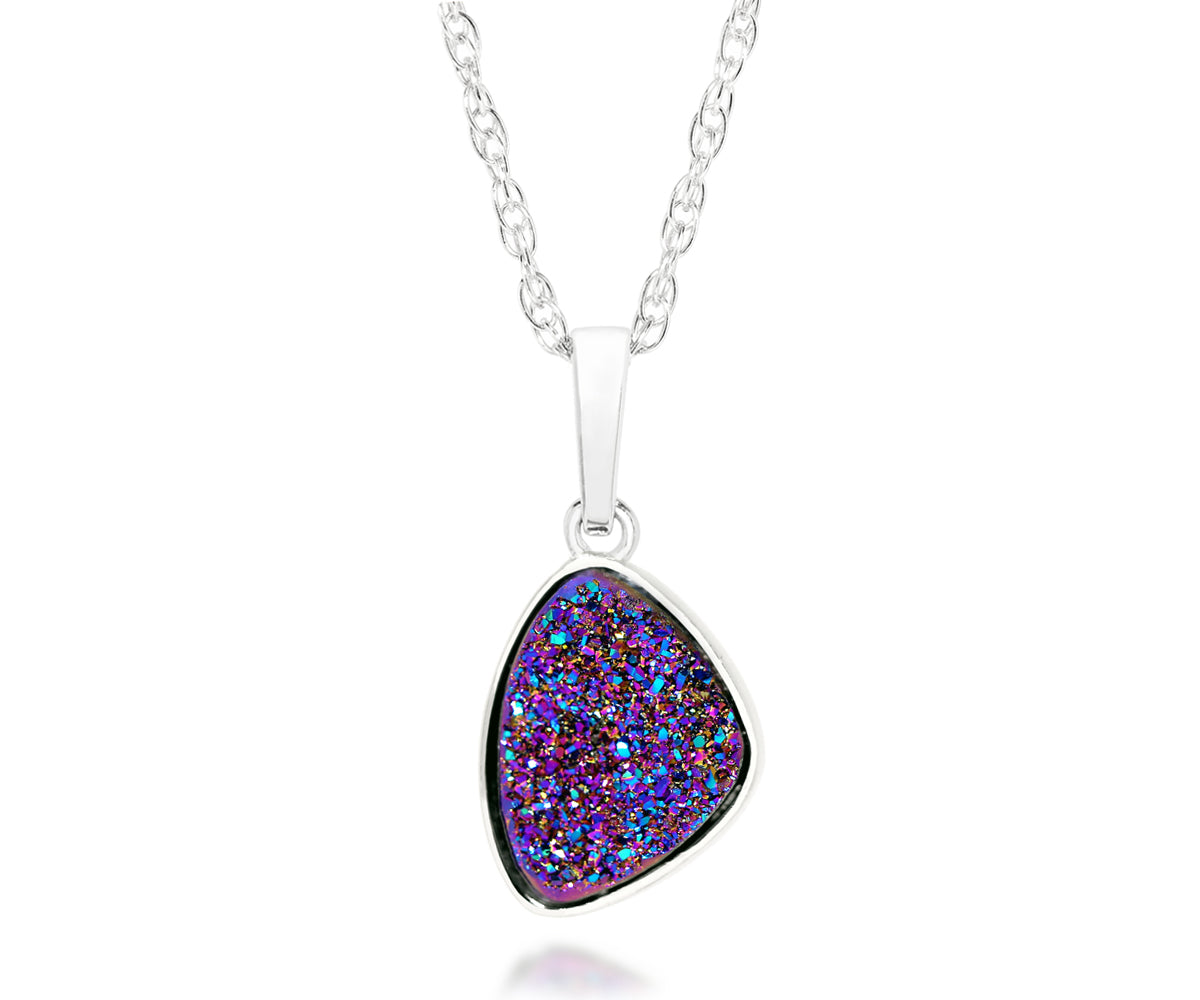 ambrosia small trillion purple rainbow druzy silver drusy necklace
