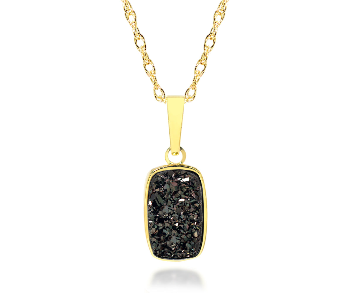 Collar rectangular pequeño de drusa negra en plata vermeil de 14 k